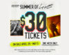 Poster advertising Summer of Live with $30 tickets, on sale Apr 29–May 5; features raised hands crowd and guitarist silhouette.] , but remove comma?