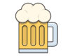 Illustration of a beer mug with a foamy head and golden liquid inside, handle on the right side.