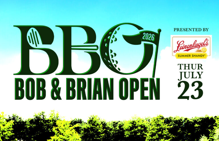 Bob & Brian Open golf tournament banner announcing the 2026 event on Thursday, July 23, presented by Leinenkugel's Summer Shandy.