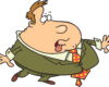 Cartoon businessman in a suit making a goofy face with tongue sticking out.