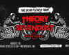 Concert poster with skeletons on motorcycles promoting The Dead Seven Tour featuring Theory of a Deadman and Sevendust in Milwaukee.