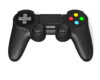 Black game controller with D-pad, two joysticks, and colored A B C D buttons on the right