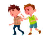 Cartoon of a boy in a green vest punching another boy in a plaid shirt, who winces in pain, illustrating bullying.