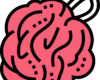Pink cartoon brain with bold black outline and a loop at the top like a keychain.