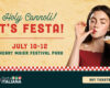 Promotional banner for Festa Italiana: dates July 10–12 at Henry Maier Festival Park, featuring a woman eating an ice cream cone.