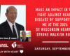 Promotional poster with a man in a suit on the left and bold white text on red announcing support for a 2026 SE Wisconsin Heart & Stroke Walk/5K Run.