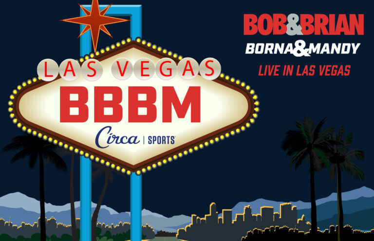 Neon Las Vegas marquee reading BBBM with palm trees and a night skyline in the background.