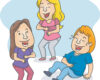 Three children dancing and laughing together on a pale blue backdrop? (informative: group fun)