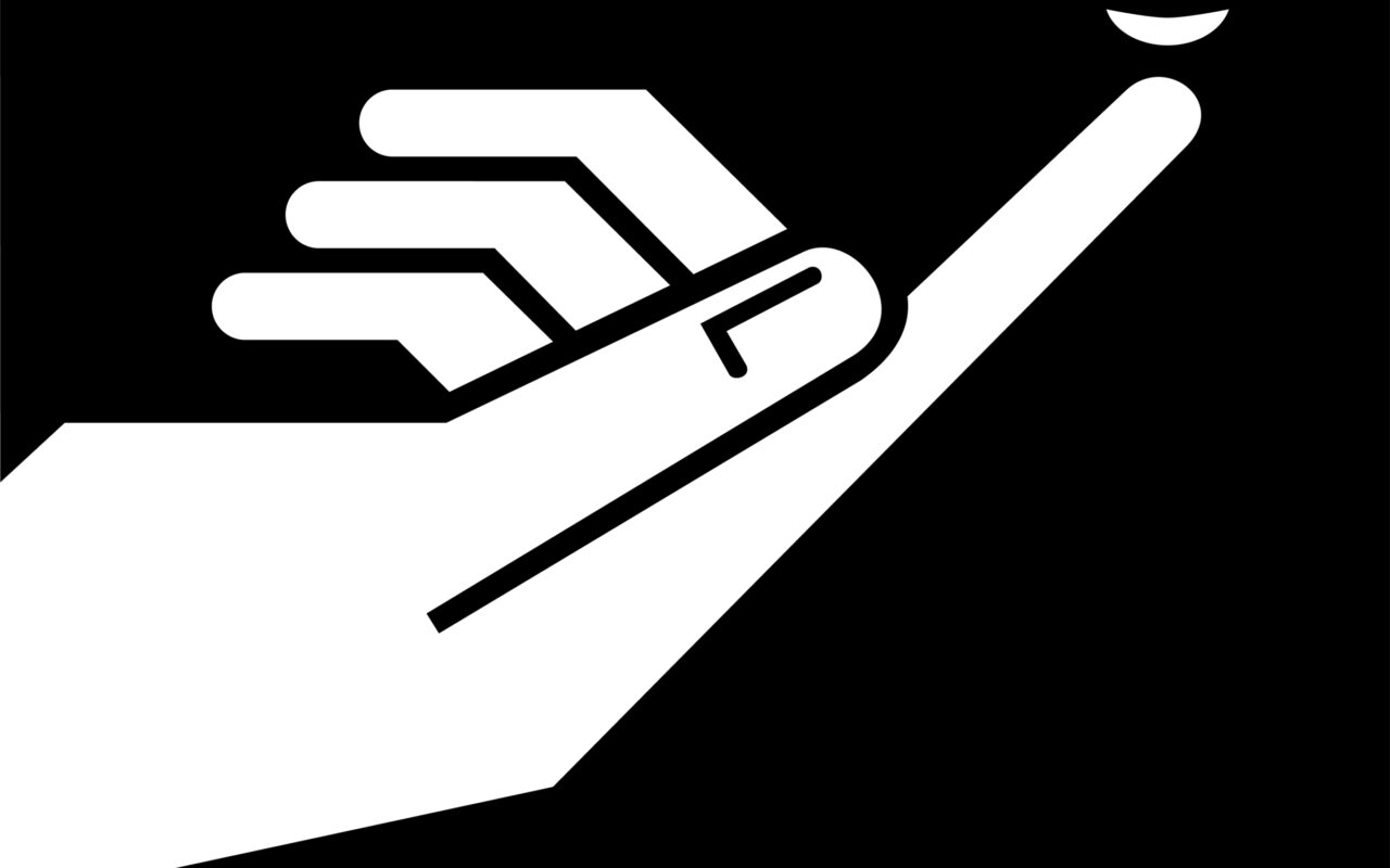 Icon of a white hand tapping a touchscreen against a black background, indicating touch input
