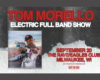 Poster for Tom Morello Electric Full Band Show at The Rave/Eagles Club in Milwaukee, Sep 20 (Milwaukee, WI). Shows a guitarist in white with red title text at top and bold event details around the image.